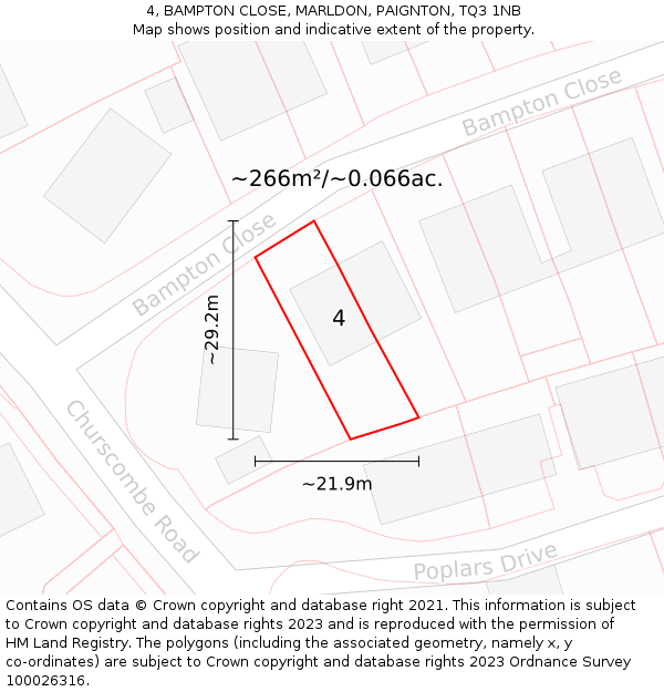 4, BAMPTON CLOSE, MARLDON, PAIGNTON, TQ3 1NB: Plot and title map