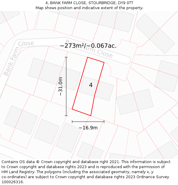 4, BANK FARM CLOSE, STOURBRIDGE, DY9 0TT: Plot and title map
