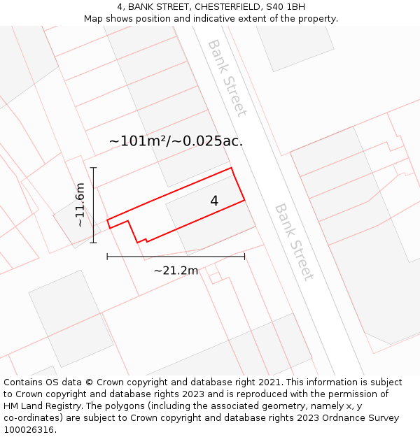 4, BANK STREET, CHESTERFIELD, S40 1BH: Plot and title map