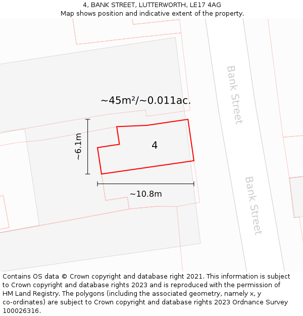 4, BANK STREET, LUTTERWORTH, LE17 4AG: Plot and title map