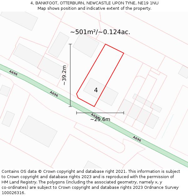 4, BANKFOOT, OTTERBURN, NEWCASTLE UPON TYNE, NE19 1NU: Plot and title map