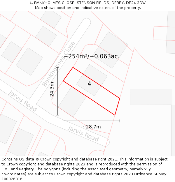 4, BANKHOLMES CLOSE, STENSON FIELDS, DERBY, DE24 3DW: Plot and title map