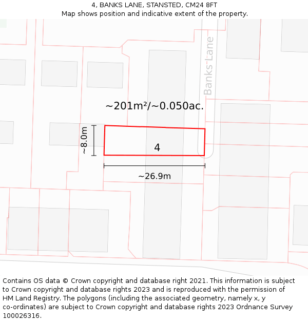 4, BANKS LANE, STANSTED, CM24 8FT: Plot and title map