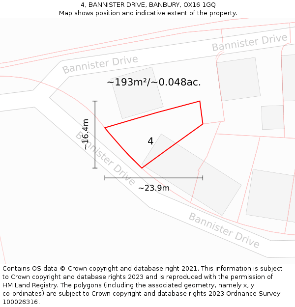 4, BANNISTER DRIVE, BANBURY, OX16 1GQ: Plot and title map