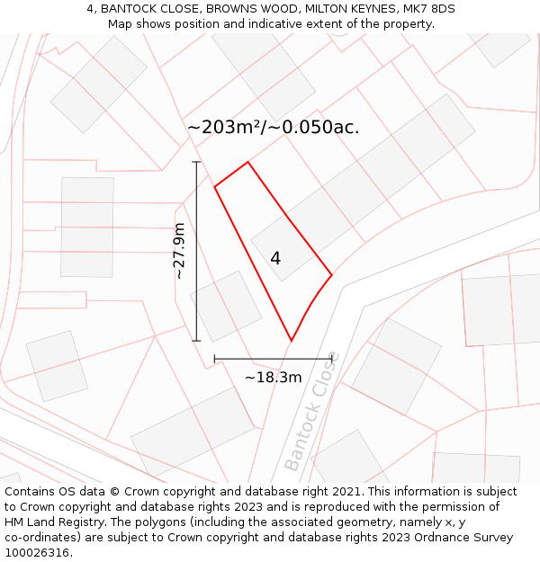4, BANTOCK CLOSE, BROWNS WOOD, MILTON KEYNES, MK7 8DS: Plot and title map