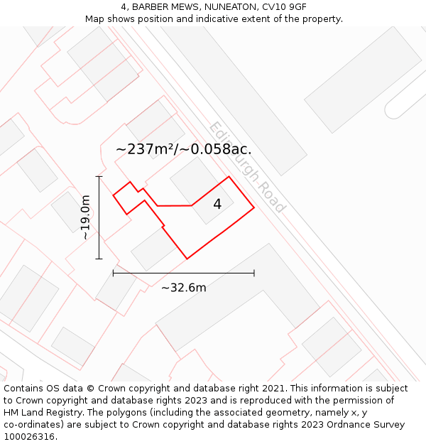 4, BARBER MEWS, NUNEATON, CV10 9GF: Plot and title map