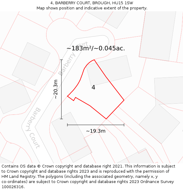 4, BARBERRY COURT, BROUGH, HU15 1SW: Plot and title map