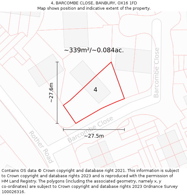4, BARCOMBE CLOSE, BANBURY, OX16 1FD: Plot and title map