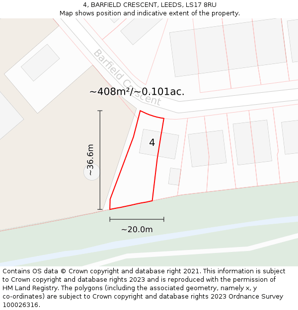 4, BARFIELD CRESCENT, LEEDS, LS17 8RU: Plot and title map