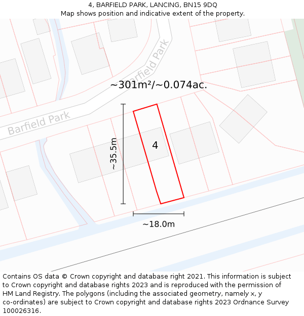 4, BARFIELD PARK, LANCING, BN15 9DQ: Plot and title map