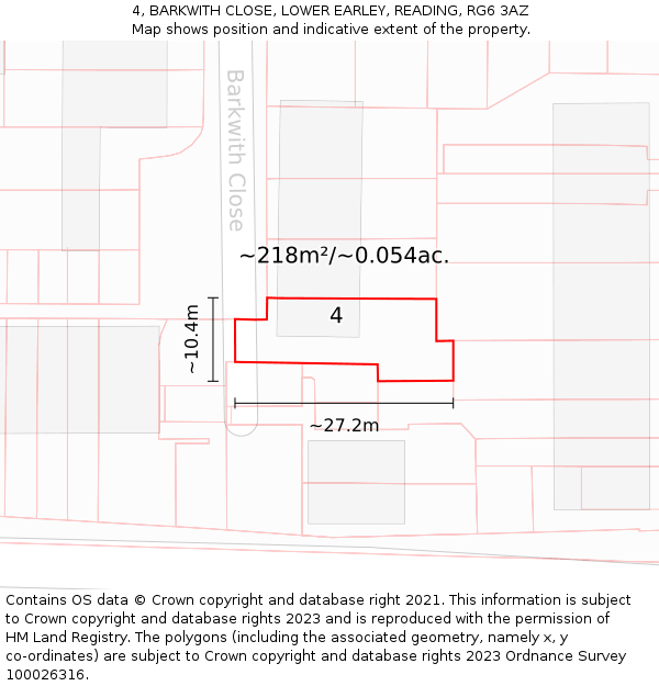 4, BARKWITH CLOSE, LOWER EARLEY, READING, RG6 3AZ: Plot and title map