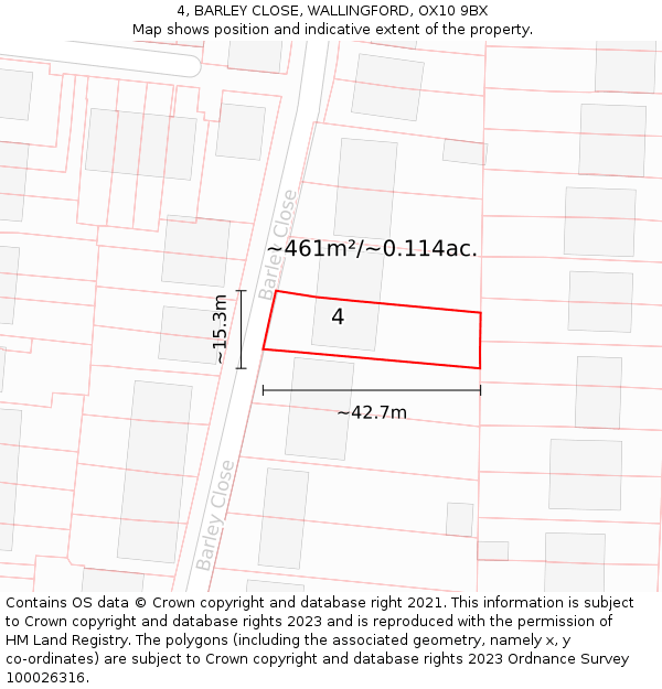 4, BARLEY CLOSE, WALLINGFORD, OX10 9BX: Plot and title map