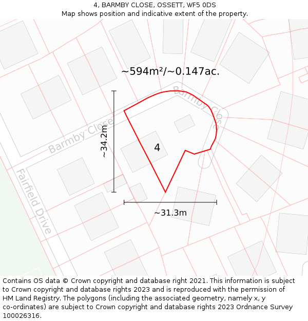 4, BARMBY CLOSE, OSSETT, WF5 0DS: Plot and title map