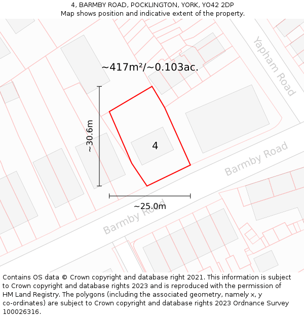 4, BARMBY ROAD, POCKLINGTON, YORK, YO42 2DP: Plot and title map