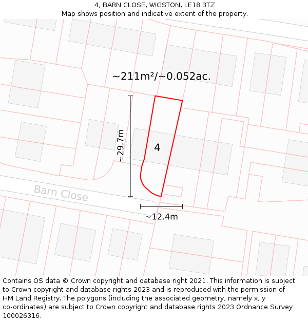 4, BARN CLOSE, WIGSTON, LE18 3TZ: Plot and title map