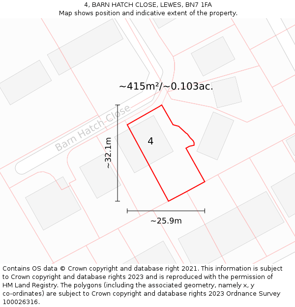 4, BARN HATCH CLOSE, LEWES, BN7 1FA: Plot and title map