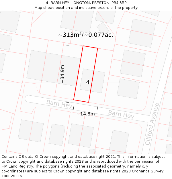 4, BARN HEY, LONGTON, PRESTON, PR4 5BP: Plot and title map