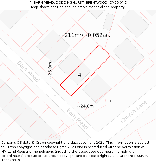 4, BARN MEAD, DODDINGHURST, BRENTWOOD, CM15 0ND: Plot and title map