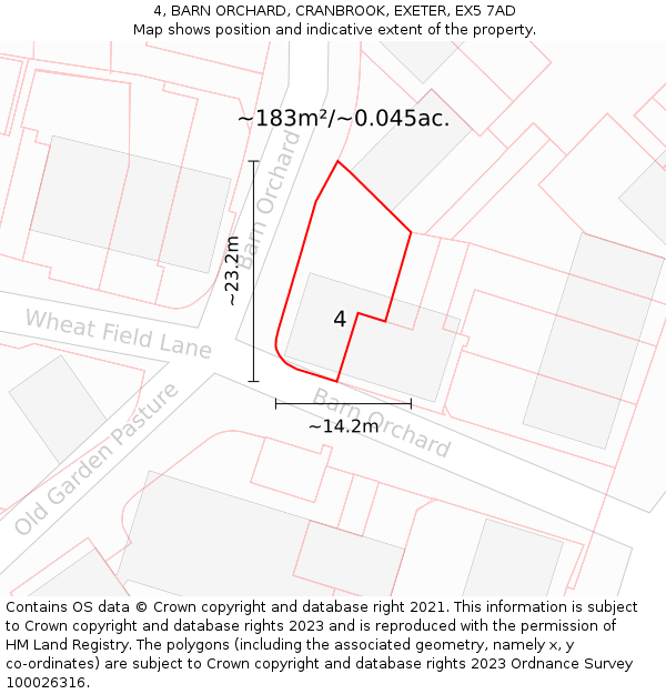 4, BARN ORCHARD, CRANBROOK, EXETER, EX5 7AD: Plot and title map