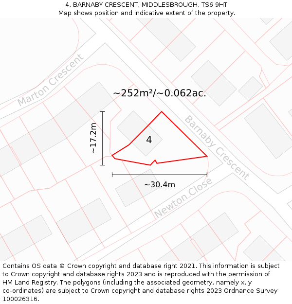 4, BARNABY CRESCENT, MIDDLESBROUGH, TS6 9HT: Plot and title map