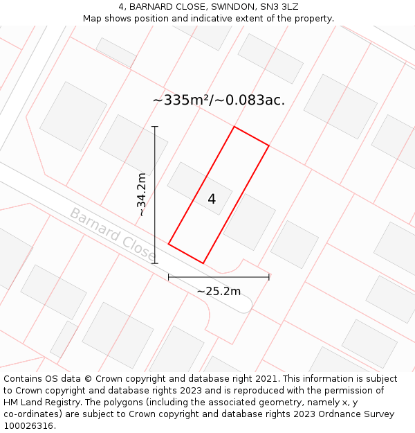 4, BARNARD CLOSE, SWINDON, SN3 3LZ: Plot and title map