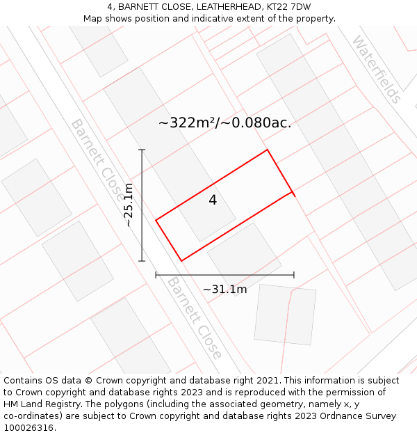 4, BARNETT CLOSE, LEATHERHEAD, KT22 7DW: Plot and title map