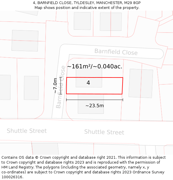 4, BARNFIELD CLOSE, TYLDESLEY, MANCHESTER, M29 8GP: Plot and title map