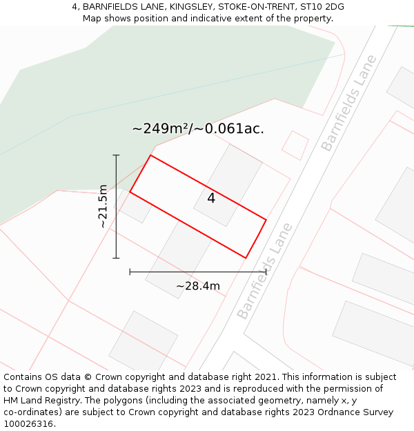 4, BARNFIELDS LANE, KINGSLEY, STOKE-ON-TRENT, ST10 2DG: Plot and title map