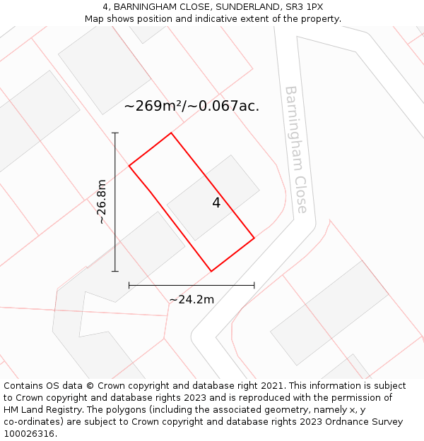 4, BARNINGHAM CLOSE, SUNDERLAND, SR3 1PX: Plot and title map