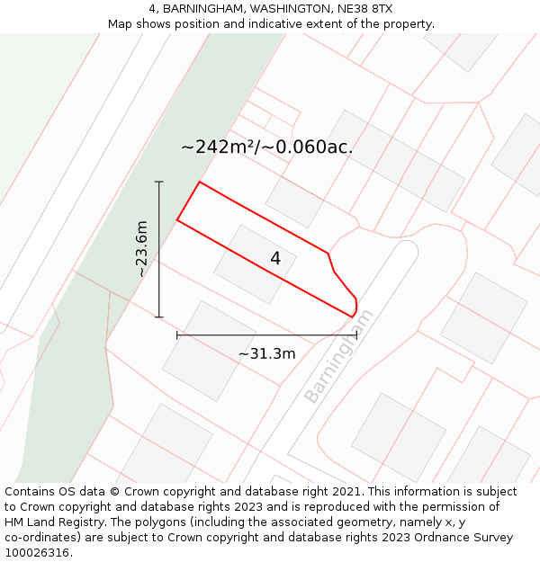 4, BARNINGHAM, WASHINGTON, NE38 8TX: Plot and title map