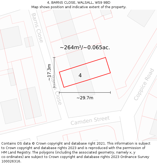 4, BARNS CLOSE, WALSALL, WS9 9BD: Plot and title map