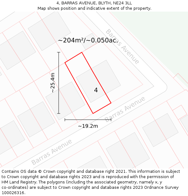 4, BARRAS AVENUE, BLYTH, NE24 3LL: Plot and title map