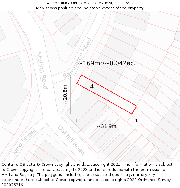4, BARRINGTON ROAD, HORSHAM, RH13 5SN: Plot and title map
