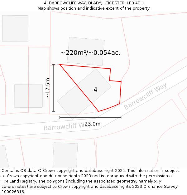 4, BARROWCLIFF WAY, BLABY, LEICESTER, LE8 4BH: Plot and title map