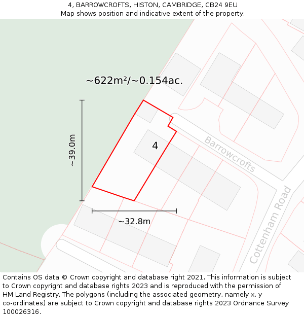 4, BARROWCROFTS, HISTON, CAMBRIDGE, CB24 9EU: Plot and title map