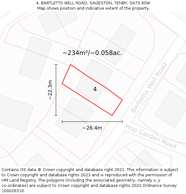4, BARTLETTS WELL ROAD, SAGESTON, TENBY, SA70 8SW: Plot and title map