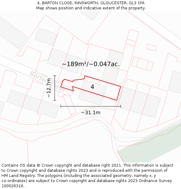 4, BARTON CLOSE, INNSWORTH, GLOUCESTER, GL3 1FA: Plot and title map