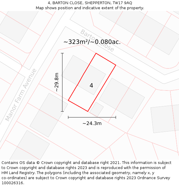 4, BARTON CLOSE, SHEPPERTON, TW17 9AQ: Plot and title map