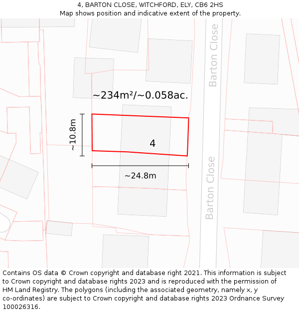 4, BARTON CLOSE, WITCHFORD, ELY, CB6 2HS: Plot and title map