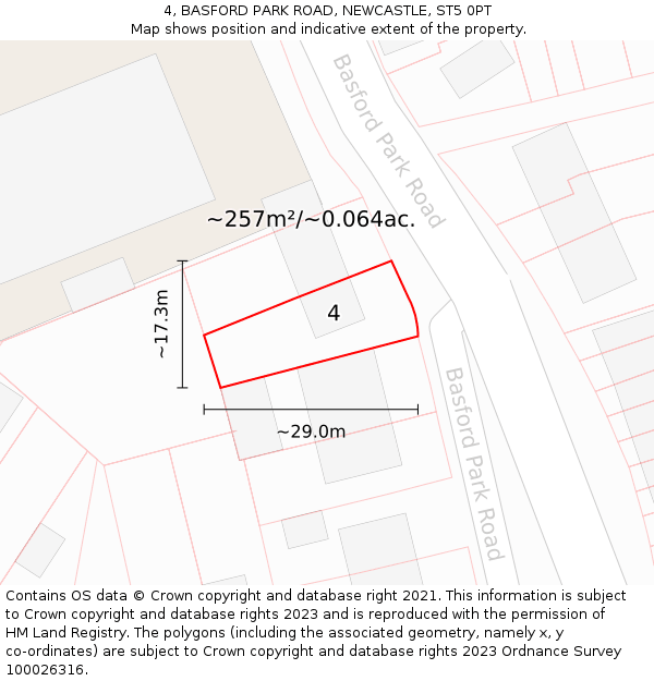 4, BASFORD PARK ROAD, NEWCASTLE, ST5 0PT: Plot and title map
