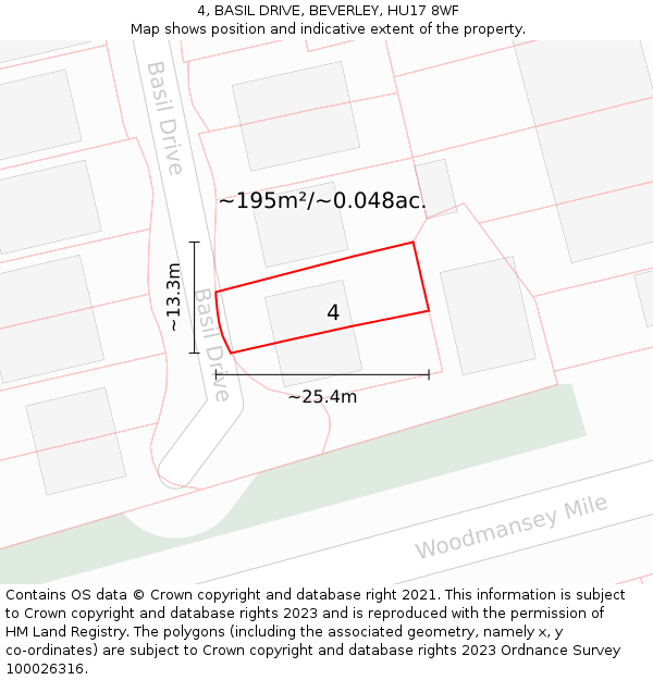 4, BASIL DRIVE, BEVERLEY, HU17 8WF: Plot and title map