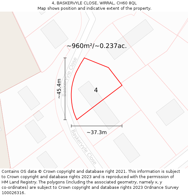 4, BASKERVYLE CLOSE, WIRRAL, CH60 8QL: Plot and title map