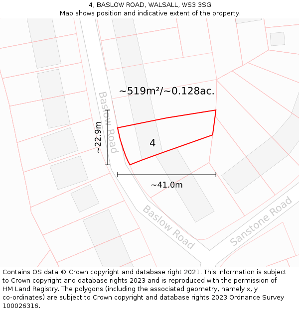 4, BASLOW ROAD, WALSALL, WS3 3SG: Plot and title map