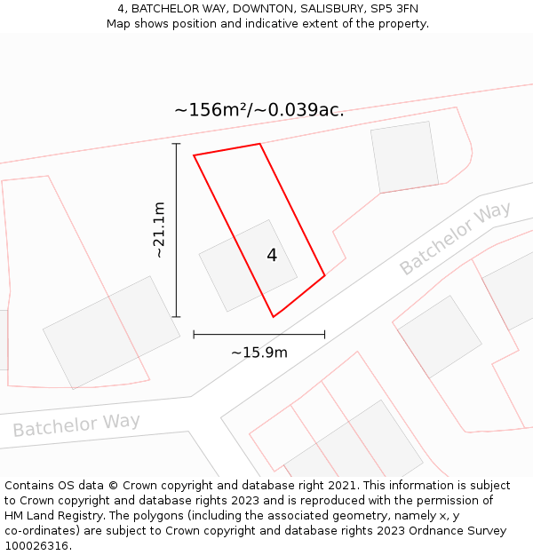 4, BATCHELOR WAY, DOWNTON, SALISBURY, SP5 3FN: Plot and title map