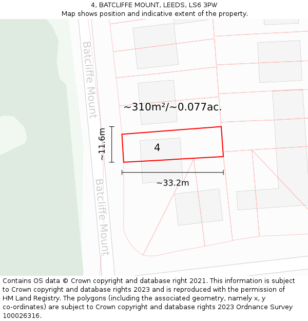 4, BATCLIFFE MOUNT, LEEDS, LS6 3PW: Plot and title map