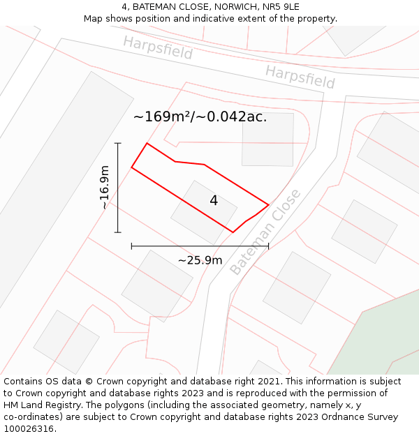 4, BATEMAN CLOSE, NORWICH, NR5 9LE: Plot and title map