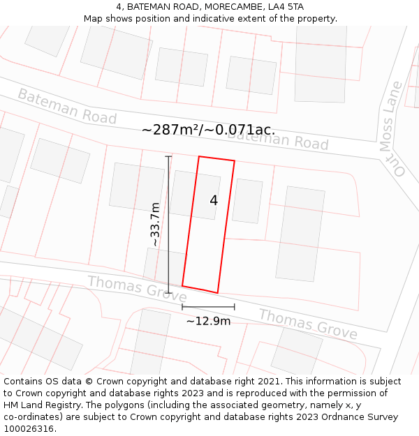 4, BATEMAN ROAD, MORECAMBE, LA4 5TA: Plot and title map