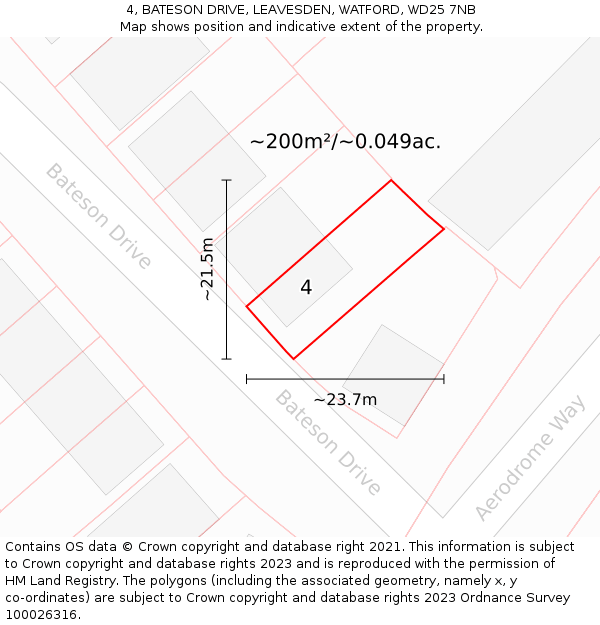 4, BATESON DRIVE, LEAVESDEN, WATFORD, WD25 7NB: Plot and title map