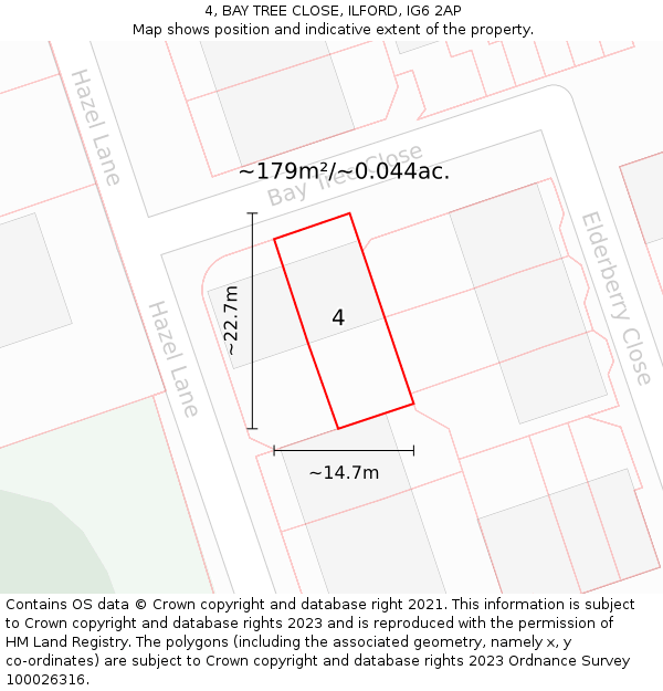 4, BAY TREE CLOSE, ILFORD, IG6 2AP: Plot and title map
