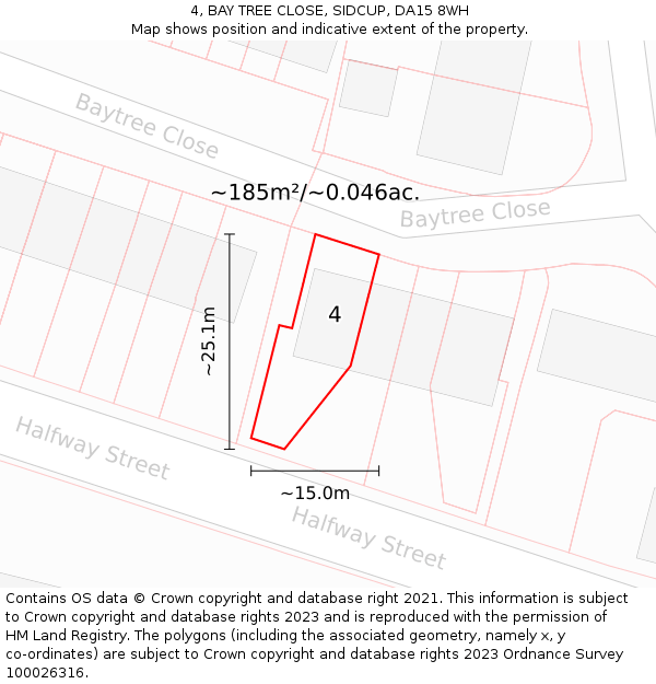 4, BAY TREE CLOSE, SIDCUP, DA15 8WH: Plot and title map